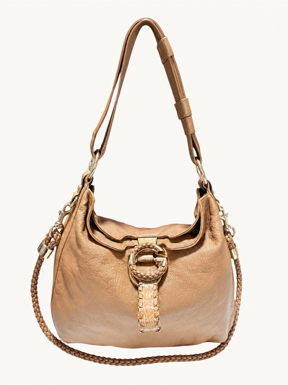 Gucci G Wave Large Hobo Bag Brown Pebbled Leather Rare Crocodile Trim 232931